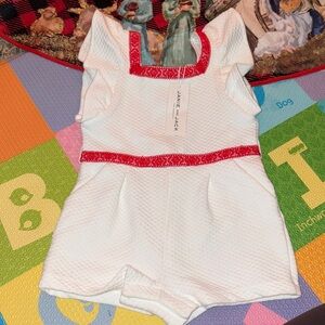 Janie and Jack White Romper with Red Trim